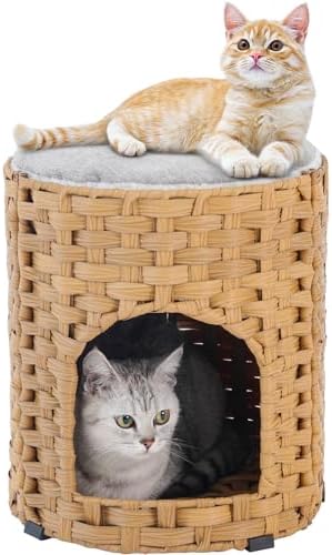 SETVSON Cat House for Indoor Cat, Small Handwoven PE Rattan Kitten Cave by SETVSON