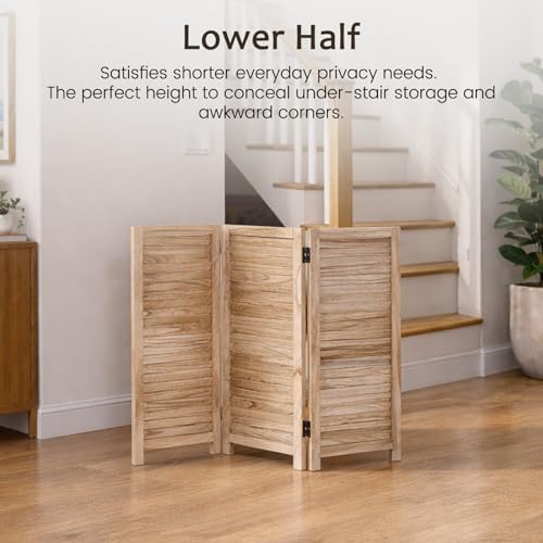 3 Panel Room Divider, Folding Wood Privacy Screen, Natural 2 Pack - Image 3