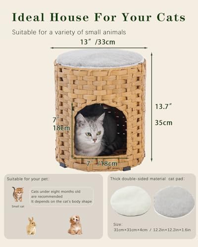 SETVSON Cat House for Indoor Cat, Small Handwoven PE Rattan Kitten Cave - Image 5