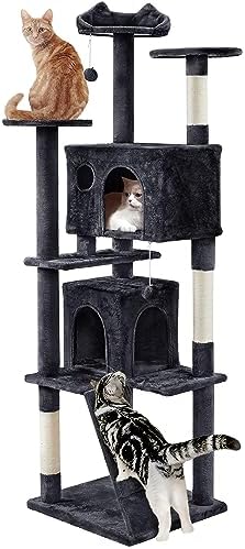 Yaheetech 80in XL Multi-Level Cat Tree, Double Caves, Sisal Posts by Yaheetech