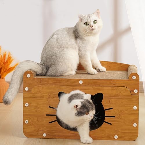 Cat Scratcher Cardboard House, Kitten Scratching Pad Lounger Bed, Kitty Small by AMYESE