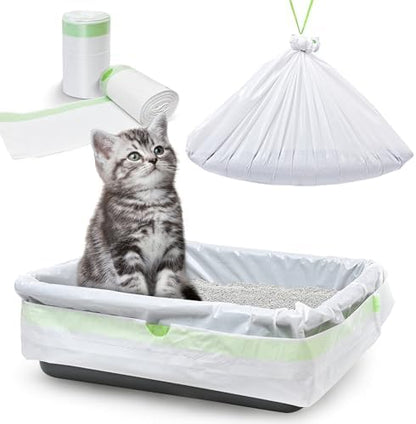 30 Pack Litter Box Liners, Large Drawstring Cat Litter Bags by AMOGOGOPET