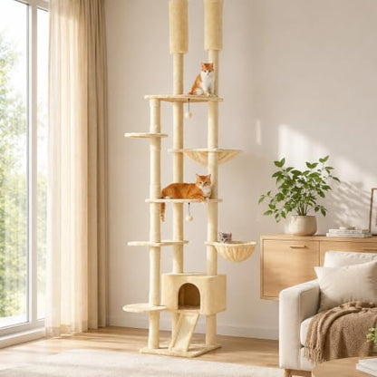 PEQULTI Floor to Ceiling Cat Tree, Height Adjustable 90.5-100.4'' by PEQULTI