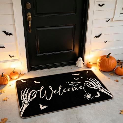Halloween Skull Welcome Doormat 17 x 30 Inch，Autumn Home Decor Spooky Skeleton by Unknown