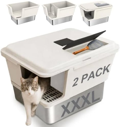 XXL Enclosed Stainless Steel Litter Box by Ixaro