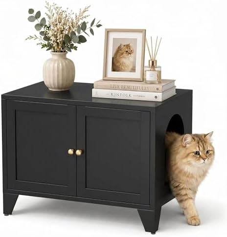 Metal Cat Litter Box Enclosure Furniture, Hidden Cat Washroom Cabinet by BIZOEIRON