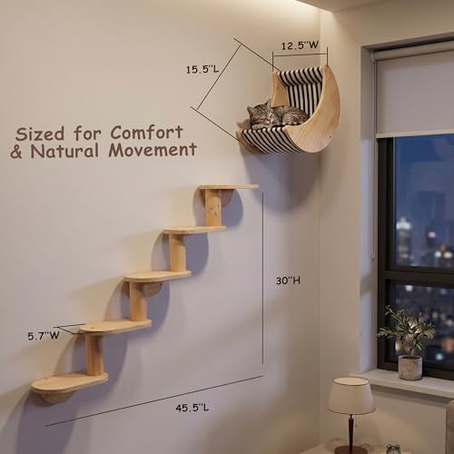 Cat Wall Shelves, Solid Wood Moon Bed, 5-Step Stairs - Image 5