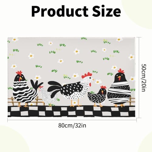 Giwawa Black Rooster Bath Rug Buffalo Plaid Bathtub Mat Absorbent Machine - Image 3