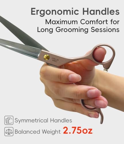 7.5'' Dog Straight Scissors for Grooming 440C Stainless Steel Rose Gold - Image 6