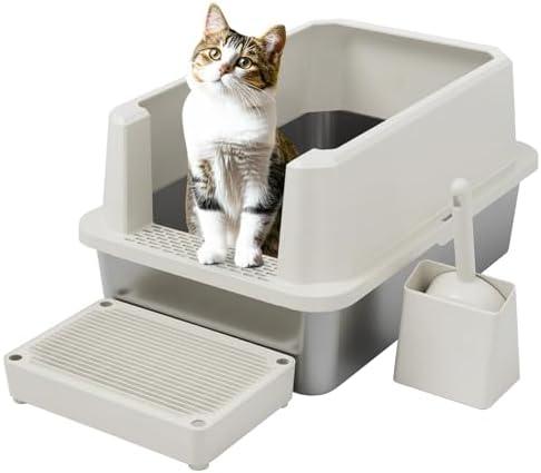 RIZZARI Stainless Litter Box Semi-Closed: Odorless, Easy Clean by RIZZARI