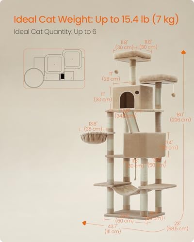 Feandrea Cat Tree, 81.1-in Large Cat Tower, Camel Brown - Image 5