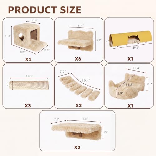 Cat Wall Furniture, 16 in 1 Cat Shelves w/Tunnel & Bridge - Image 2