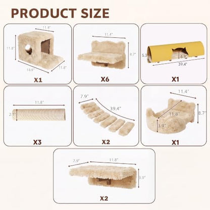 Cat Wall Furniture, 16 in 1 Cat Shelves w/Tunnel & Bridge - Image 2