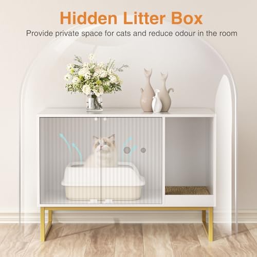 Cat Litter Box Enclosure, Fluted Hidden Litter Box Furniture - Image 3