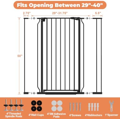 50" Extra Tall Baby Gate No Drilling, Auto Close Dog Gate - Image 6