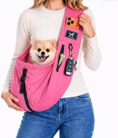 Dog Sling Carrier for Small Dogs & Cats 5-20 lbs, Adjustable Depth by PAWPUBBY