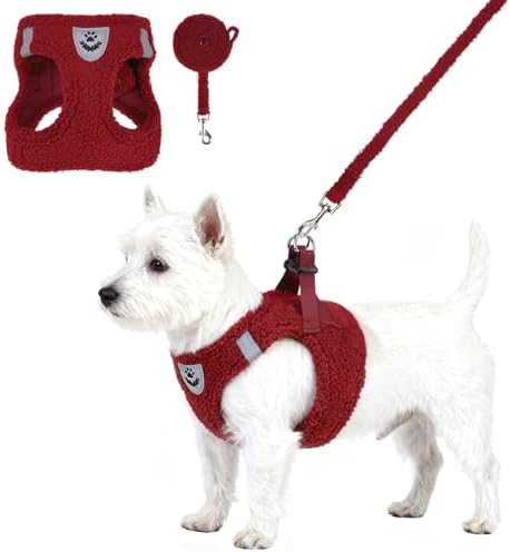 KOOLTAIL Christmas Plush Small Dog Harness and Leash Set, Warm Fleece No Pull by KOOLTAIL