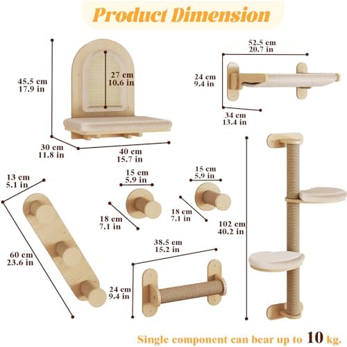 BYBYME 7 Pcs Wall-Mounted Cat Shelves, Kitten Platform & Cat Bed - Image 3