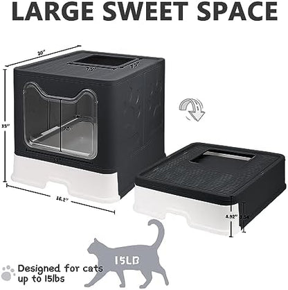 Foldable Cat Litter Box with Lid, Enclosed Potty, Large Top Entry - Image 2