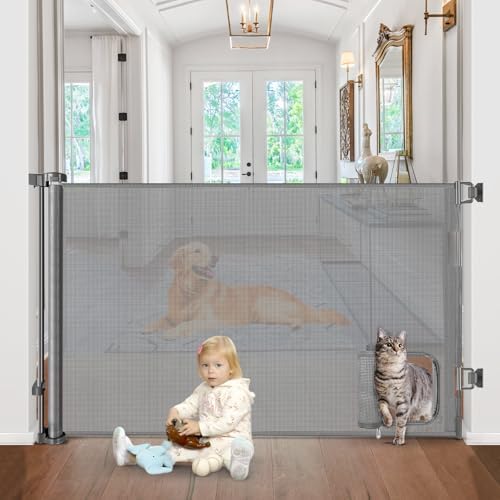 Retractable Baby Gates with Cat Door 80" Wide Retractable Dog Gate with Pet by SpecializinginBabySafetyProducts