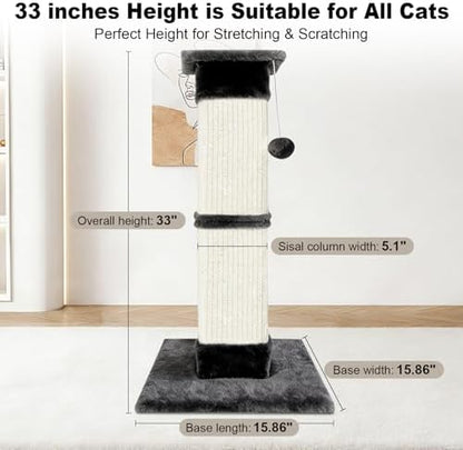 Cat Scratching Post 33 inch for Indoor Cats, Sisal Cat Scratcher, Vertical Posts - Image 2