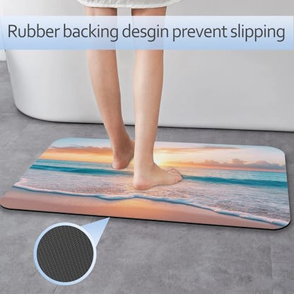 Sunset Beach Bathroom Mat, Non-Slip Rubber Backing Thin Low-Profile Bath Rug - Image 3