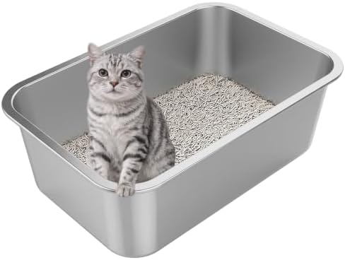 XX-Large High Sided Stainless Steel Cat Litter Box by Unknown