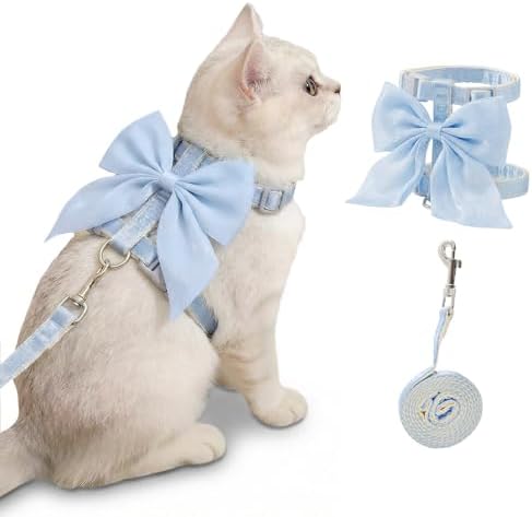 Tensho Blue Bow Cat Harness and Leash Set, Escape Proof by TENSHO