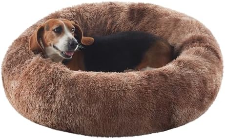 33 in Faux Fur Donut Dog Bed for Medium Plus Dogs, Tie-dye Brown by BedStillLoveStill