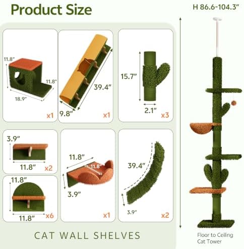 Cactus Floor-to-Ceiling Cat Tree, Adjustable Height - Image 2