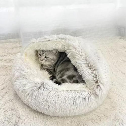 Cat Bed Round Fluffy Hooded Cat Bed Cave, Anti-Anxiety Cave Bed by Unknown