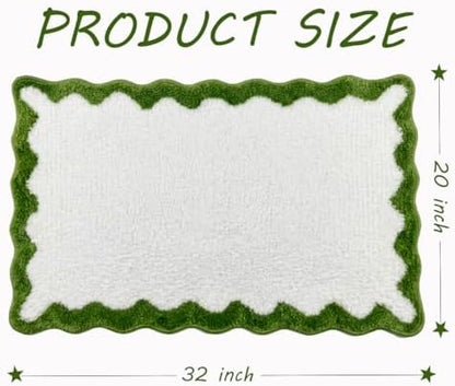 Cute Green Scalloped Bathroom Mat, Fun Plush Luxury Microfiber Bath Rug - Image 3