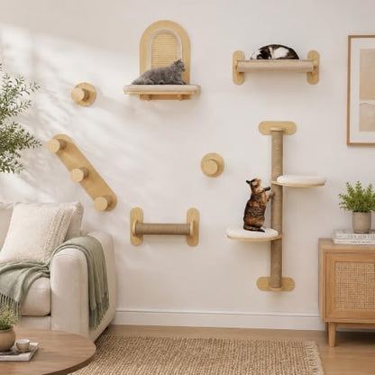 BYBYME 7 Pcs Wall-Mounted Cat Shelves, Kitten Platform & Cat Bed by BYBYME