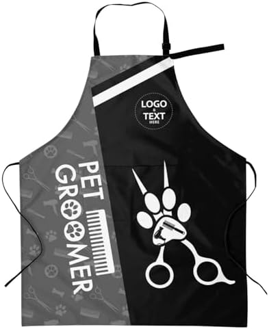 Custom Dog Grooming Apron, Personalized Logo Pet Groomer Apron Smocks by Cowcute