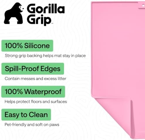 GORILLA GRIP Cat Litter Box Mat, Easy Clean Silicone Mats, 35x23 Pink - Image 2