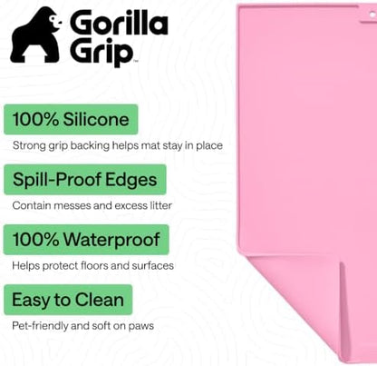 GORILLA GRIP Cat Litter Box Mat, Easy Clean Silicone Mats, 35x23 Pink - Image 2