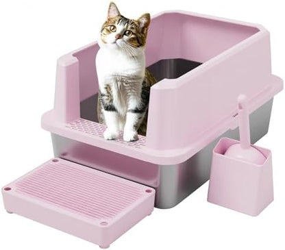RIZZARI Stainless Semi-Closed Litter Box: High-Sided Open by RIZZARI