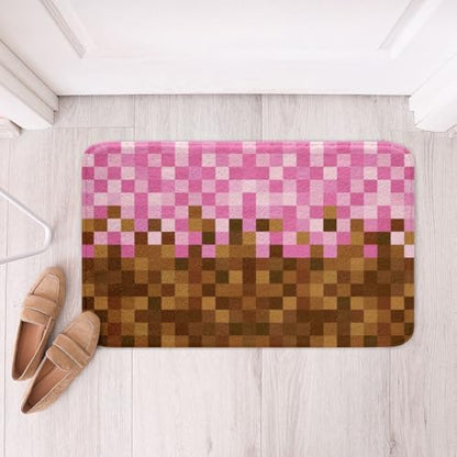 Pixelated Grid Bathroom Rug, Miners Building Non Slip Bath Mat - Image 3