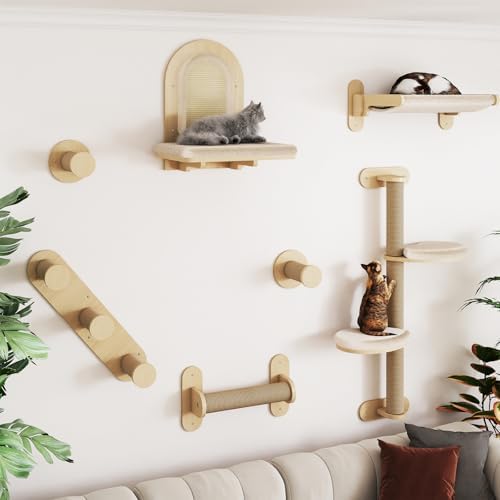 BYBYME 7 Pcs Wall-Mounted Cat Shelves, Kitten Platform & Cat Bed - Image 2