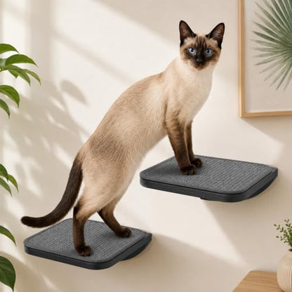 Grey Sisal-Padded Cat Wall Steps, Floating Wooden Cat Perch and Climbing Step by PELUOMOZ