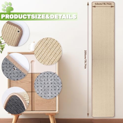Uranshin Natural Sisal Cat Wall Climbing Carpet, Wall Scratcher Mat Pad - Image 2