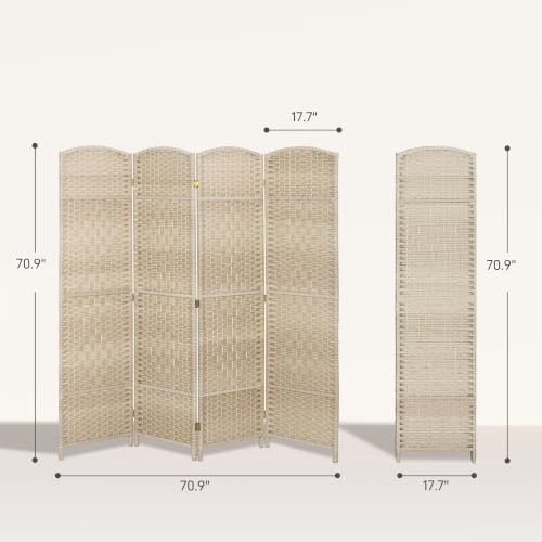 HOMCOM 4 Panel Room Divider 6 Ft Privacy Screen Hand-Woven Washed Oak - Image 7