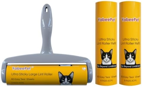 8 Inch Extra Sticky Large Lint Roller, 1 Handle+3 Refills by Yabeepet