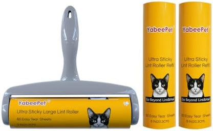 8 Inch Extra Sticky Large Lint Roller, 1 Handle+3 Refills by Yabeepet