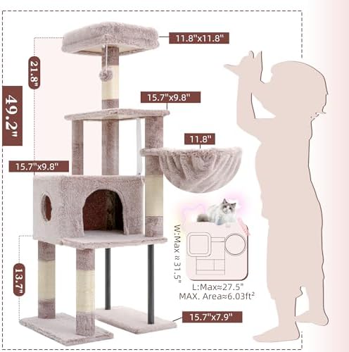 Heybly Cat Tree with Toy, 49.2 inch Cat Tower - Image 3