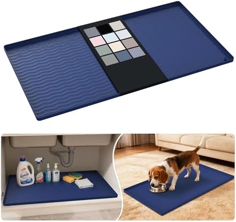 URMONA Waterproof Silicone Under Sink Mat, 34 x 19 in, Flexible Shelf Liner by URMONA