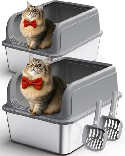 Powools Stainless Steel Cat Litter Box, High-Sided by Powools