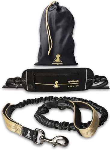 SparklyPets Hands Free Dog Leash, Medium & Large Breeds, Premium Gold by SparklyPets