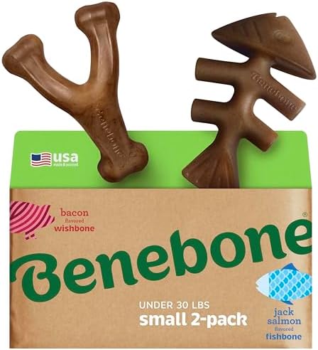 Benebone 2 Count Fishbone/Wishbone Durable Dog Chew Toys, Dog Bones by Benebone