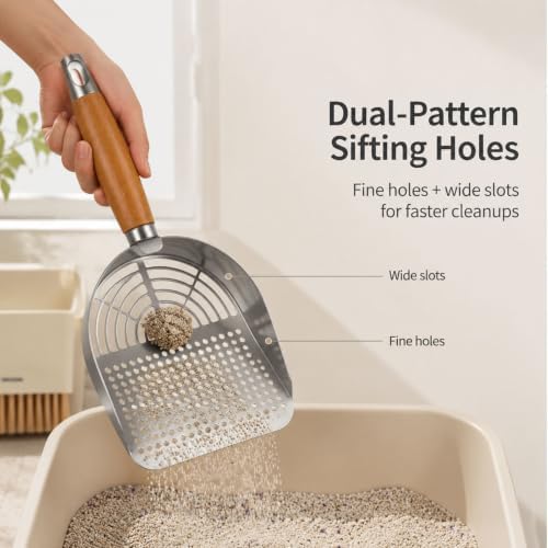 Cat Litter Scoop with Dual Sifter Holes, 304 Stainless Steel Litter Box Scooper - Image 3